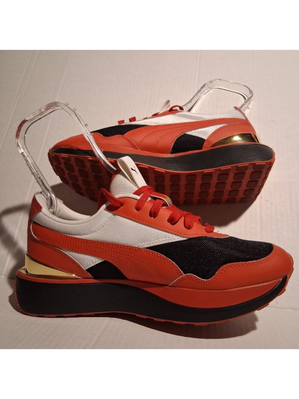 Puma Women's Sneakers Red/Black Mesh/Leather US Size: 10 Stylish Athletic Shoes